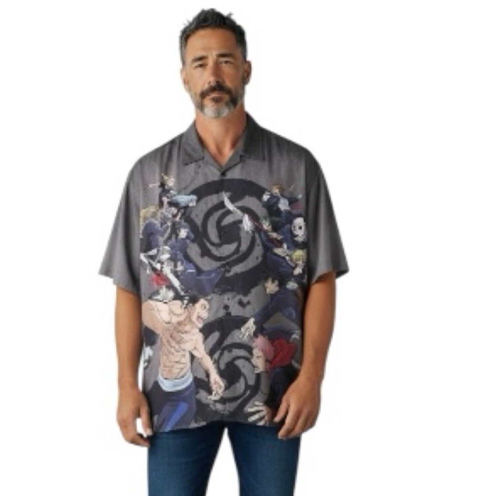 Loungefly Men’s Size 2XL Graphic Button Down Shirt Anime Jujutsu Kaisen